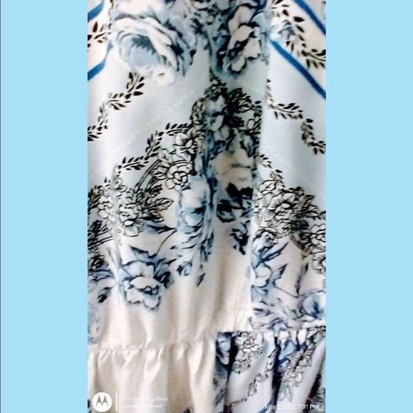TORRID Floral High Neck Bandana Challis Blue & White Midi Dress M/L - Picture 6 of 13